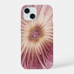 Abstracte bloemfractalkunst en tinten van burgundy iPhone 15 case