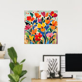 Abstracte bloemige achtergrond, levendig, poster (Thuiskantoor)