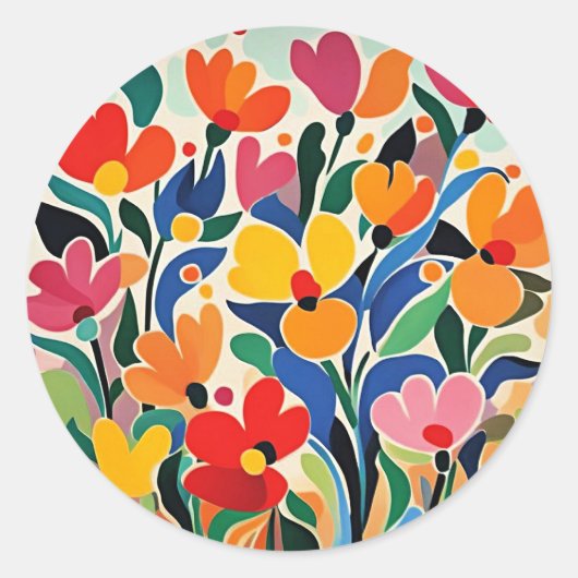 Abstracte bloemige achtergrond, levendig, ronde sticker (Voorkant)