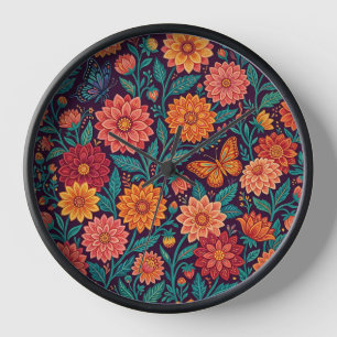 Abstracte bloemige dahlia vlinders kunst klokken
