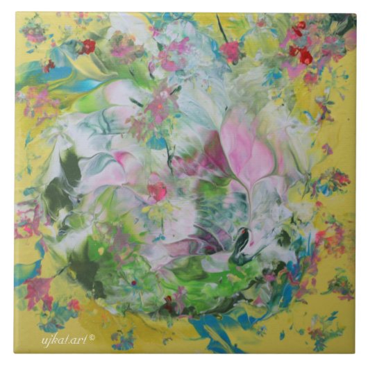 Abstracte bloemige keramische Tegel Tegeltje (Voorkant)