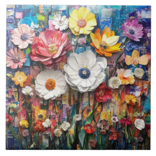 Abstracte bloemige keramische Tegel Tegeltje