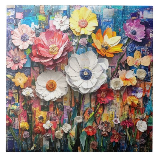 Abstracte bloemige keramische Tegel Tegeltje (Voorkant)