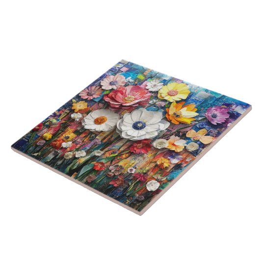 Abstracte bloemige keramische Tegel Tegeltje (Zijkant)