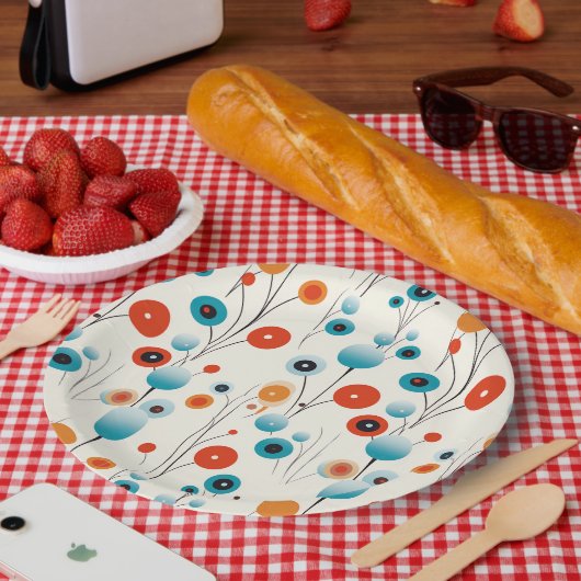 Abstracte bloemige moderne botanische retrobloem papieren bordje (Picknick)