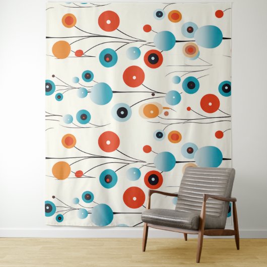 Abstracte bloemige moderne botanische retrobloem wandkleed (In situ)