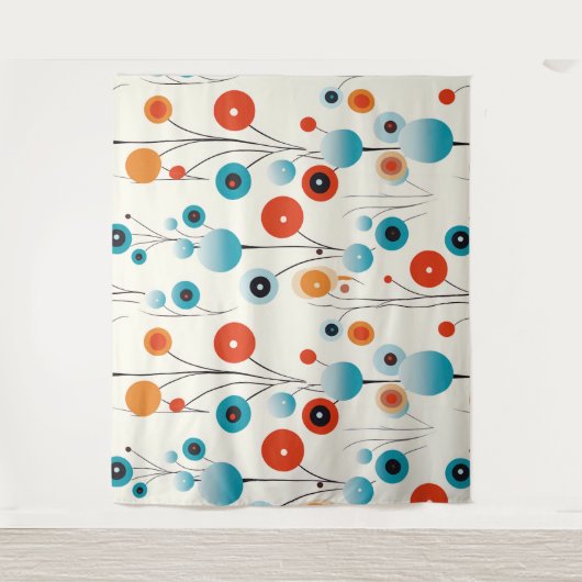 Abstracte bloemige moderne botanische retrobloem wandkleed (Voorkant)