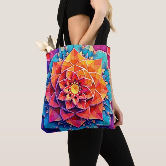 Abstracte Bloemige Prisma Energie Print Kunst Tote Bag (Dichtbij)