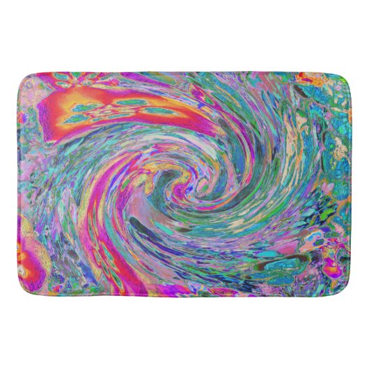 Abstracte Bloemige Psychedelische Regenboog Kleure Badmat (Voorkant)