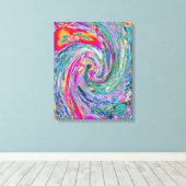 Abstracte Bloemige Psychedelische Regenboog Kleure Canvas Afdruk (Insitu (Houten vloer))
