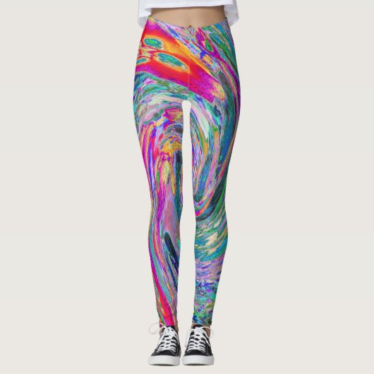 Abstracte Bloemige Psychedelische Regenboog Kleure Leggings (Voorkant)