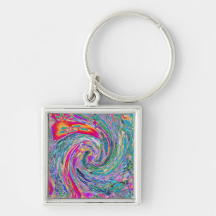 Abstracte Bloemige Psychedelische Regenboog Kleure Sleutelhanger