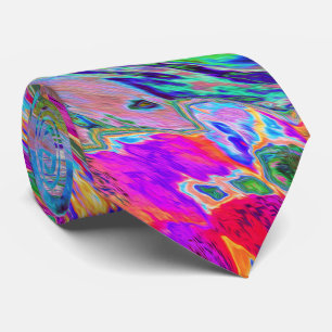 Abstracte Bloemige Psychedelische Regenboog Kleure Stropdas
