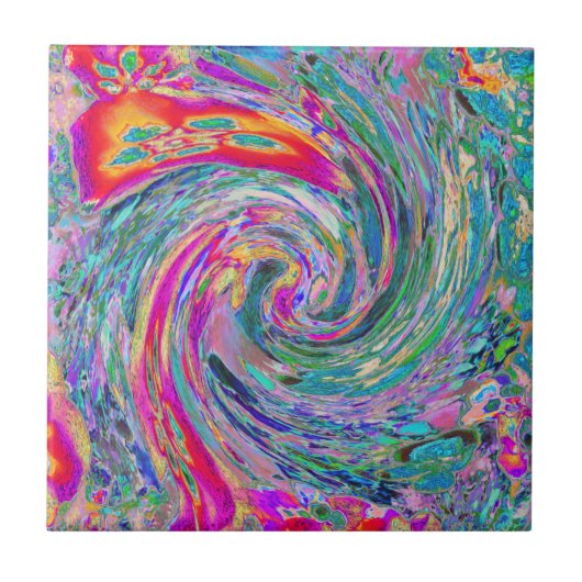 Abstracte Bloemige Psychedelische Regenboog Kleure Tegeltje (Voorkant)
