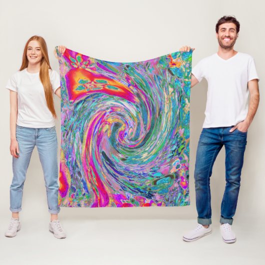 Abstracte Bloemige Psychedelische Regenboog Kleurg Fleece Deken (In situ)
