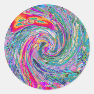 Abstracte Bloemige Psychedelische Regenboog Kleurg Ronde Sticker