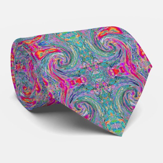 Abstracte Bloemige Psychedelische Regenboog Kleurg Stropdas (Opgerold)