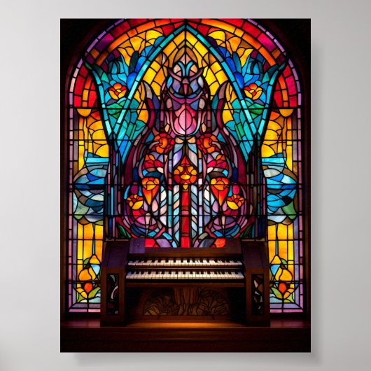 Abstracte bloemkathedraal orgel glas-in-lood kunst poster (Voorkant)