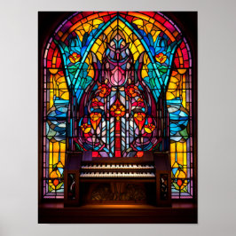 Abstracte bloemkathedraal orgel glas-in-lood kunst poster