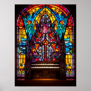 Abstracte bloemkathedraal orgel glas-in-lood kunst poster