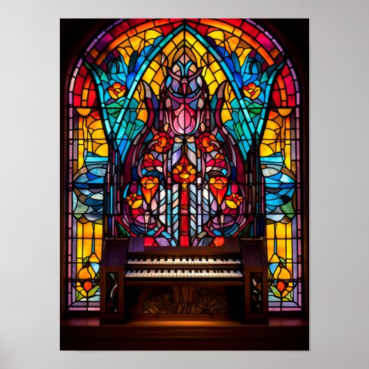 Abstracte bloemkathedraal orgel glas-in-lood kunst poster (Voorkant)