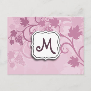 Abstracte bloemkolenlavendruiven en monogram briefkaart