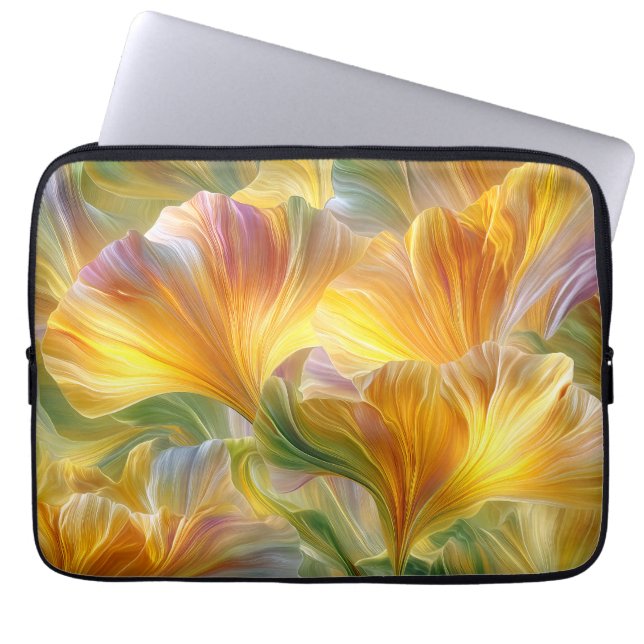 Abstracte bloemkunst met gele bloemblaadjes laptop sleeve (Voorkant)