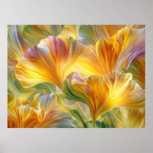 Abstracte bloemkunst met gele bloemblaadjes poster