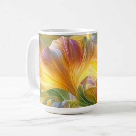 Abstracte bloemkunst met gele bloembladen koffiemok (Voorkant links)