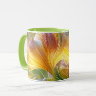 Abstracte bloemkunst met gele bloembladen mok