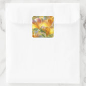 Abstracte bloemkunst met gele bloembladen vierkante sticker (Tas)
