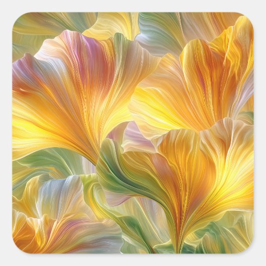 Abstracte bloemkunst met gele bloembladen vierkante sticker (Voorkant)