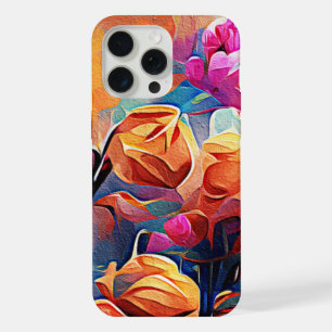 Abstracte bloemkunst oranje rood blauwe bloemen iPhone 15 pro max case