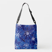 Abstracte Bloemkunst Patroon Blauw Witte Bloemen Crossbody Tas (Achterkant)