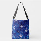 Abstracte Bloemkunst Patroon Blauw Witte Bloemen Crossbody Tas (Voorkant)