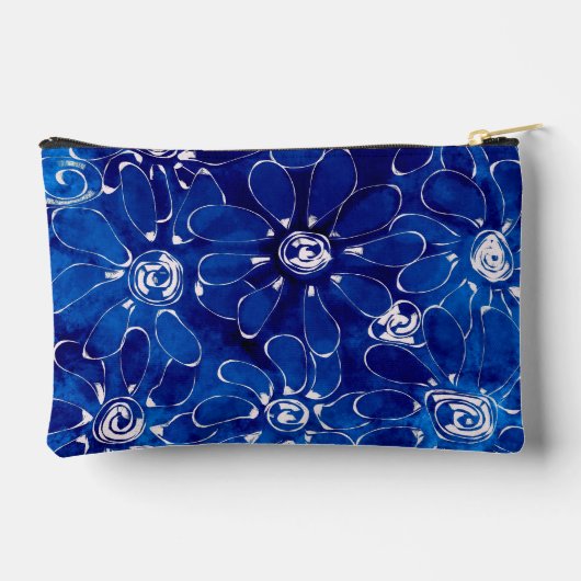 Abstracte Bloemkunst Patroon Blauw Witte Bloemen Etui (Achterkant)
