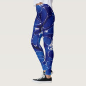 Abstracte Bloemkunst Patroon Blauw Witte Bloemen Leggings (Links)