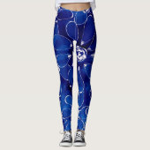 Abstracte Bloemkunst Patroon Blauw Witte Bloemen Leggings (Voorkant)
