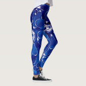 Abstracte Bloemkunst Patroon Blauw Witte Bloemen Leggings (Rechts)