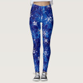Abstracte Bloemkunst Patroon Blauw Witte Bloemen Leggings (Voorkant)