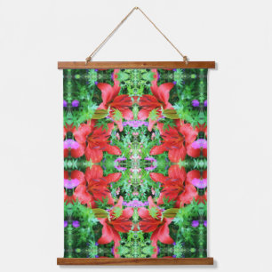 Abstracte bloemkunst van oranje daglelies hangend wandkleed