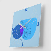 Abstracte bloemlijn in blauwe regen vierkante klok (Hoek)