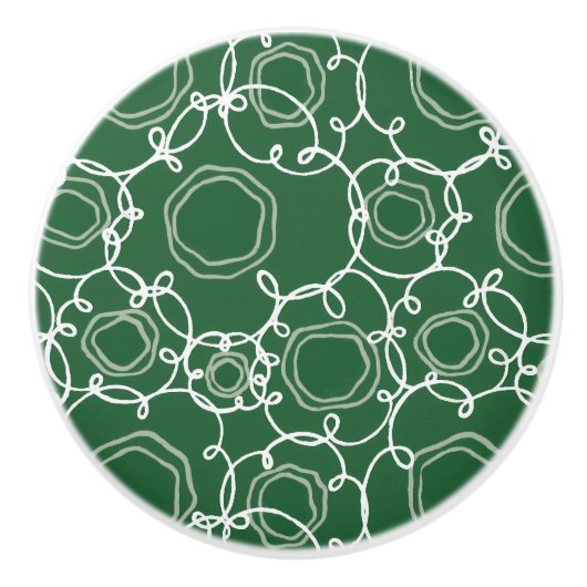 Abstracte bloemmatrix (donkergroen) fijnere kunst keramische knop (Voorkant)
