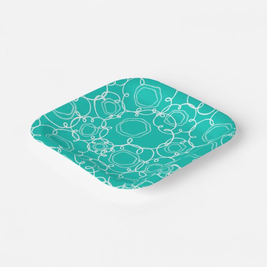 Abstracte bloemmatrix (Turquoise) Fijne Kunst Papieren Bordje (Gebogen)