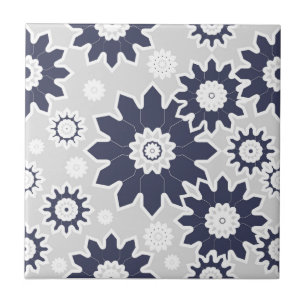 Abstracte bloempatroon, blauw, wit, grijs tegeltje