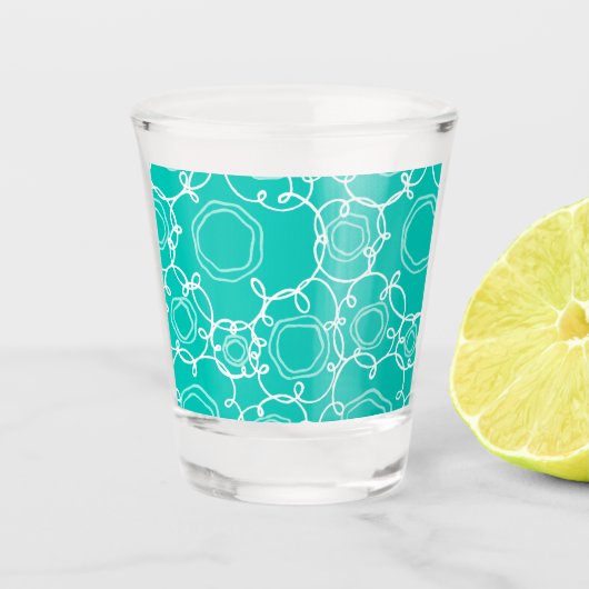 ABSTRACTE BLOEMPATROON IN TEAL SHOT GLAS (Voorkant)