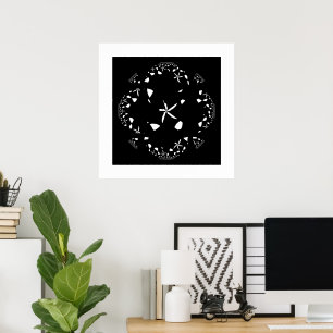 Abstracte bloemschildering Elegant zwart en wit Poster