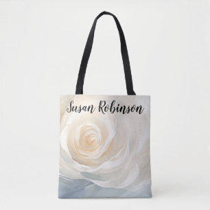 Abstracte bloemschildering van witte roos tote bag