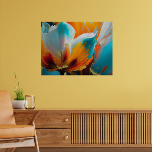 Abstracte bloesem in oranje en blauwgroen poster