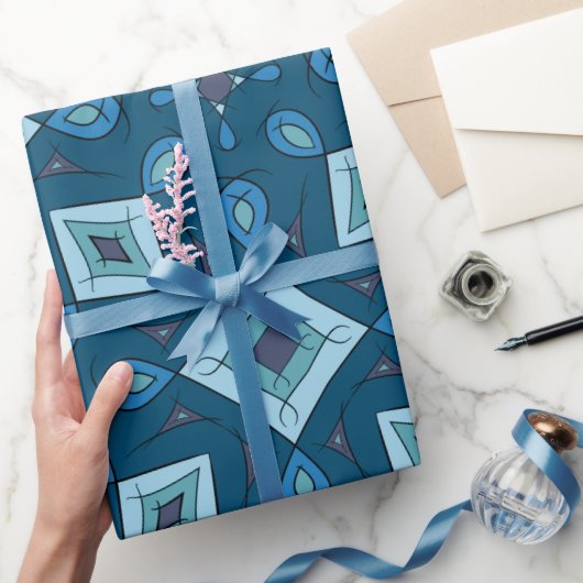 Abstracte blokjes, diamanten, blauw groene kleuren cadeaupapier (Geschenken)
